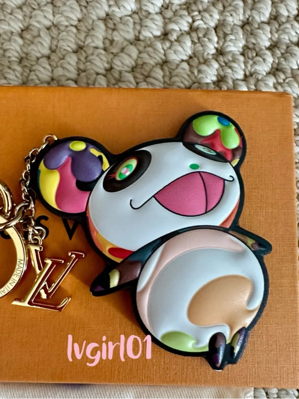 🌸💯Authentic Louis Vuitton TM Monogram Superflat Panda Murakami Bag Charm - Picture 2 of 7